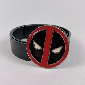 Deadpool metal belt buckle with black leather belt size 34 waist